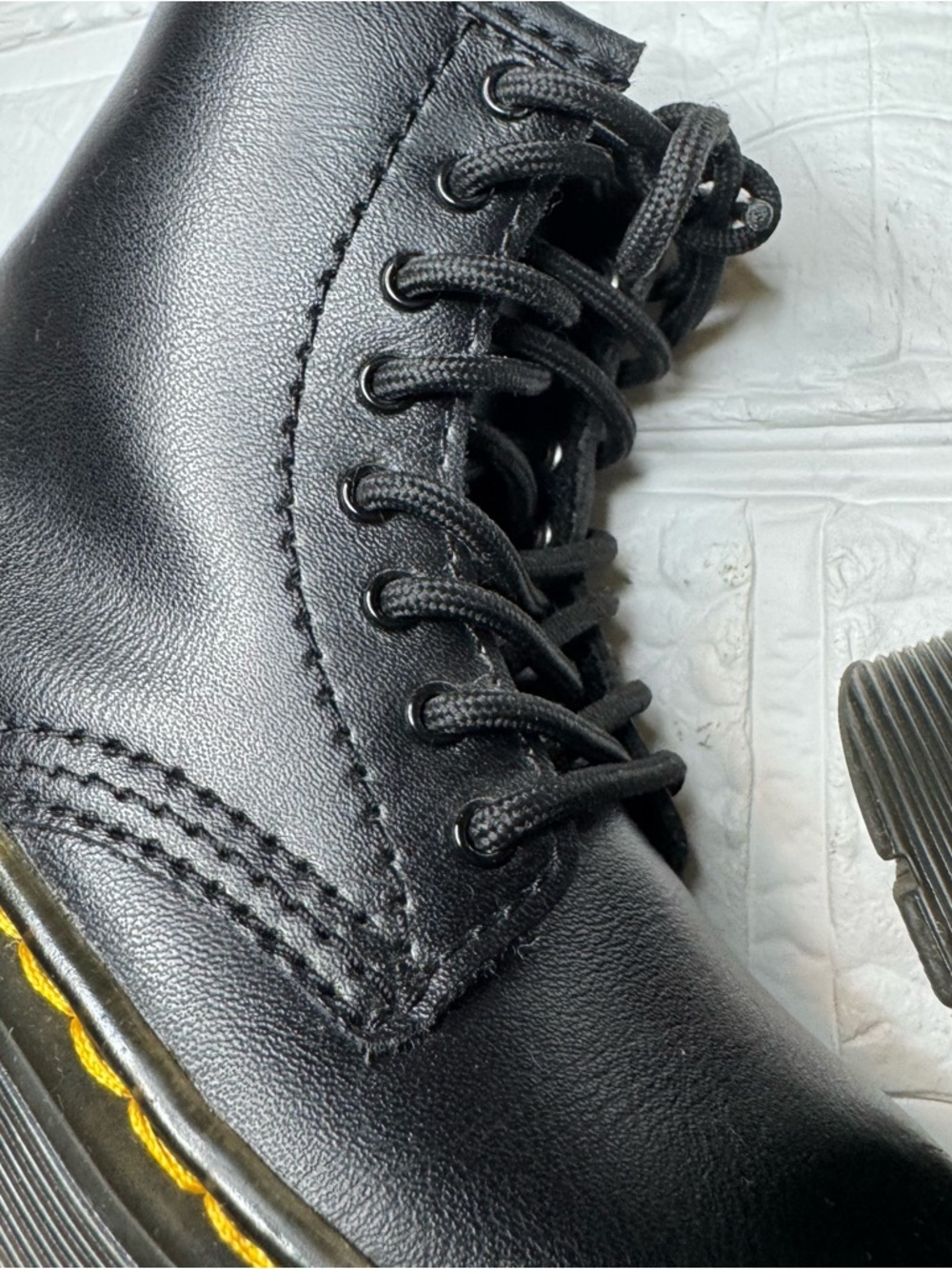 Dr. Martens Toddler US8 Kids Black Leather Lace-Up Boots with Yellow Stitching - Picture 9 of 14